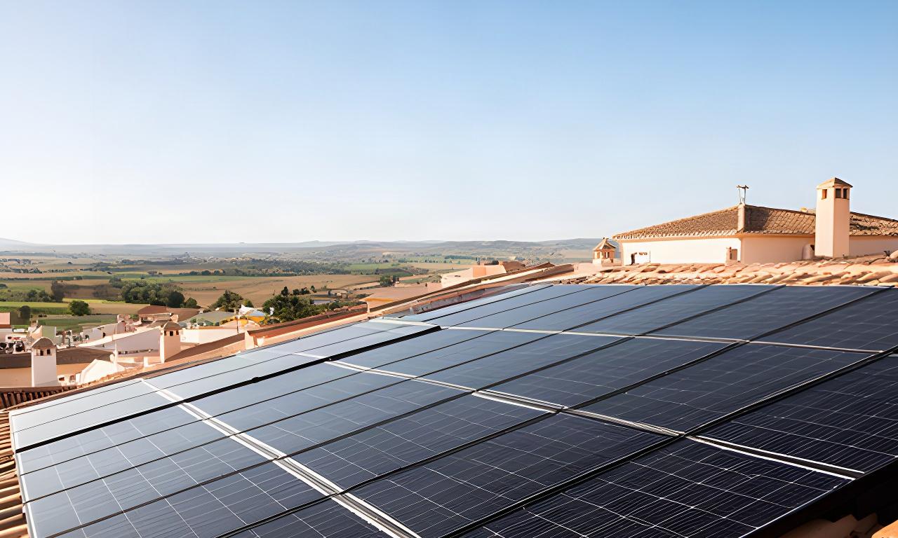 Paneles solares instalados sobre el tejado de una vivienda durante una mañana luminosa