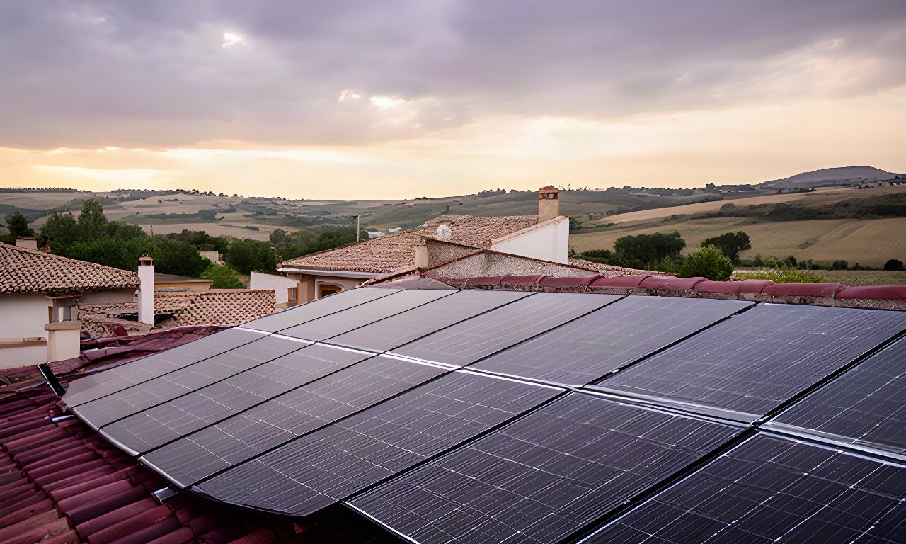 Instalación fotovoltaica en un tejado residencial de Castilla y León bajo una luz suave